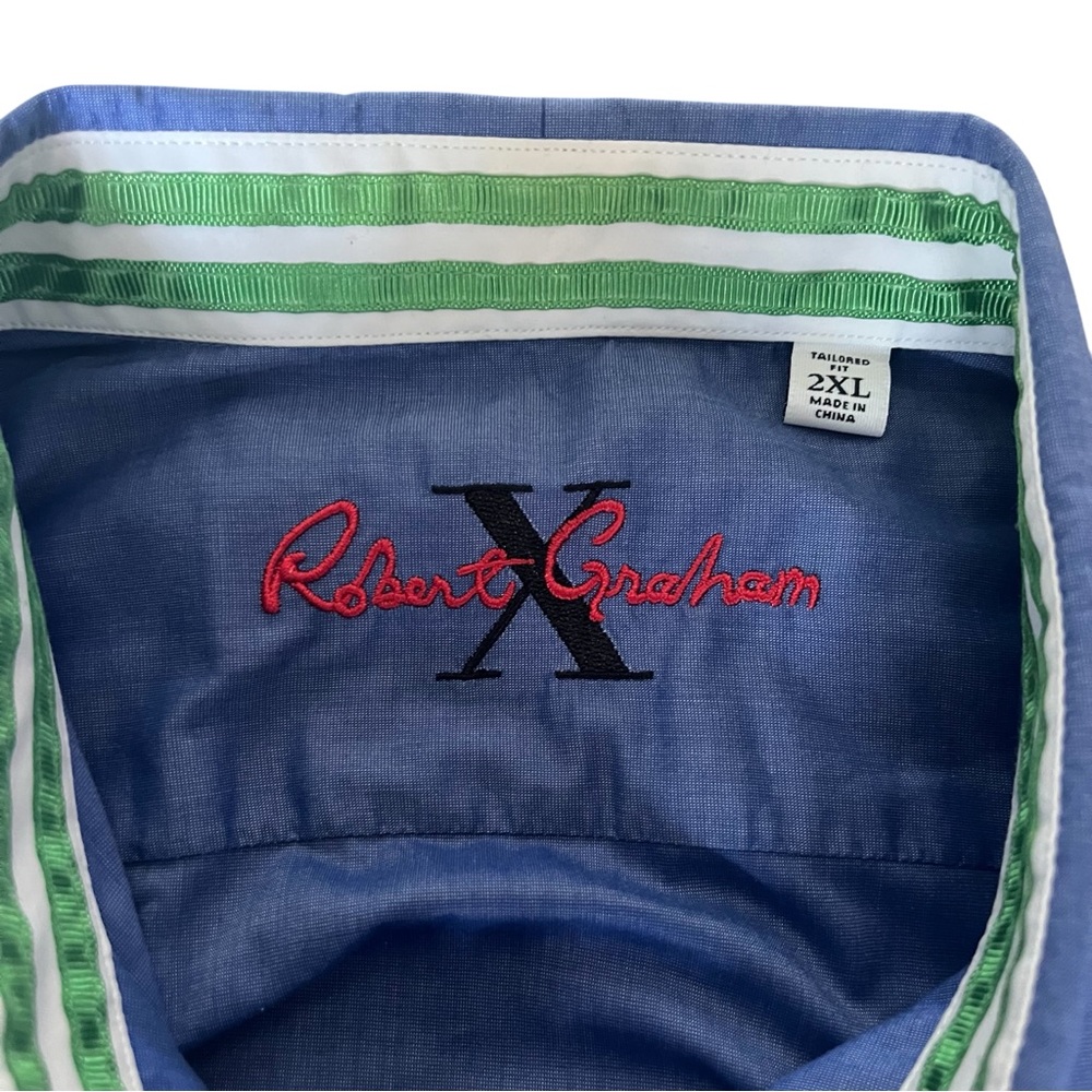 Robert Graham X Tailored Fit Blue Button Down Shirt 2XL Paisley Trim - Picture 6 of 11